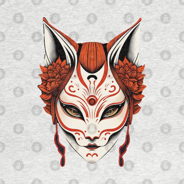 Traditional Japanese Art Kitsune Mask or Fox Japan by tatadonets